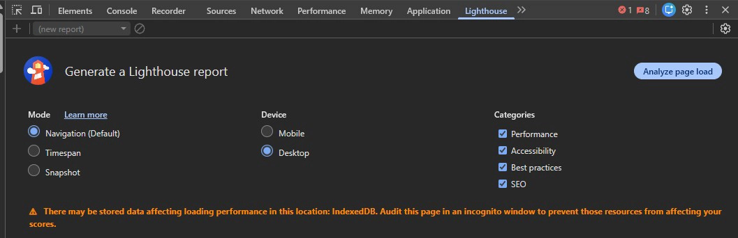 Měřen&iacute; rychlosti webu pomoc&iacute; Lighthouse