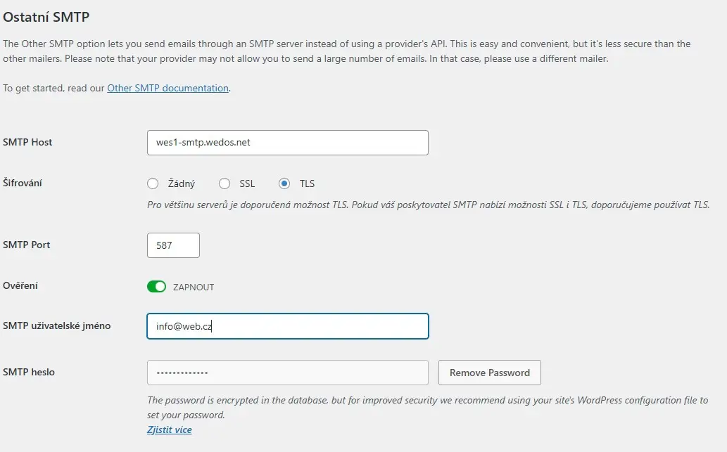WP mail SMTP - nastaven&iacute;
