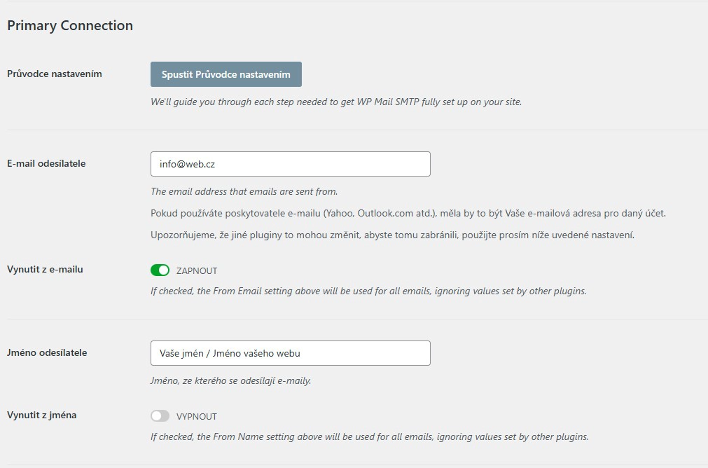 WP mail SMTP - Primary connection